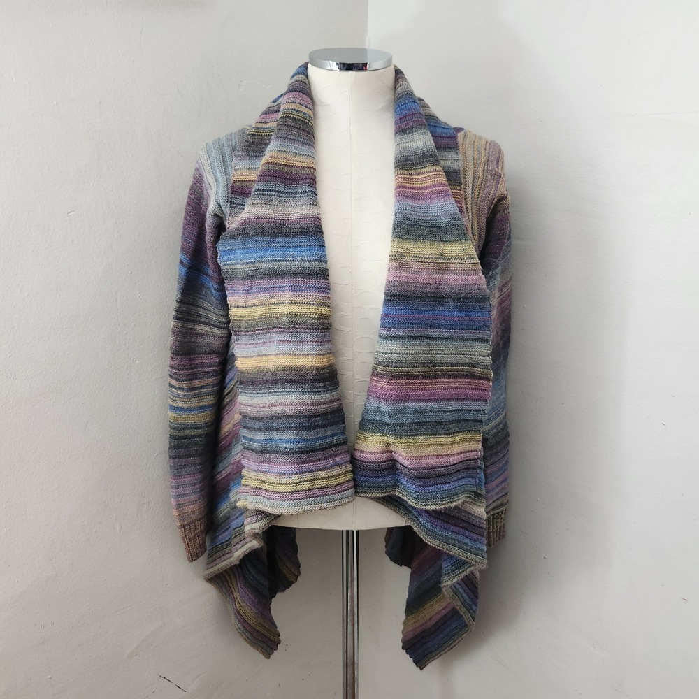 Maude Vivante Womens SM Striped Open Front Waterfall‎ Draped Cardigan Sweater